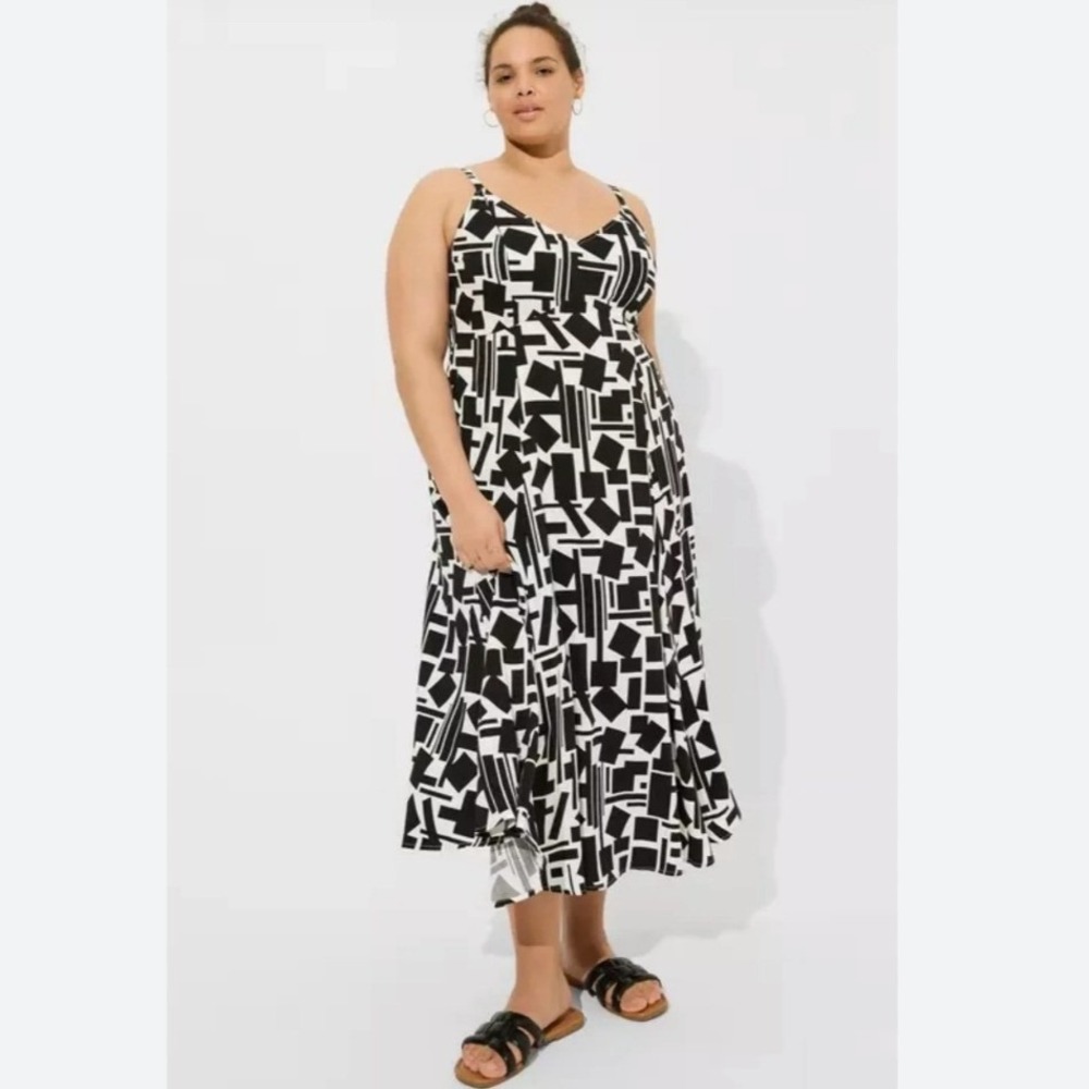 Torrid Midi Dress‎ Womens 3 Black White Geometric Camisole Sleeveless 3x